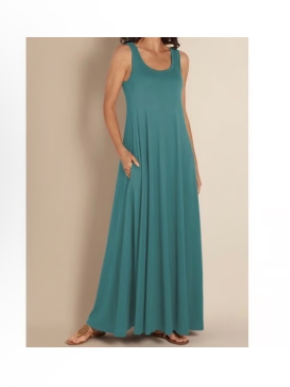 Soft Surroundings Maxi Dress Santiago Sleeveless Pockets Cotton Modal Aqua XS